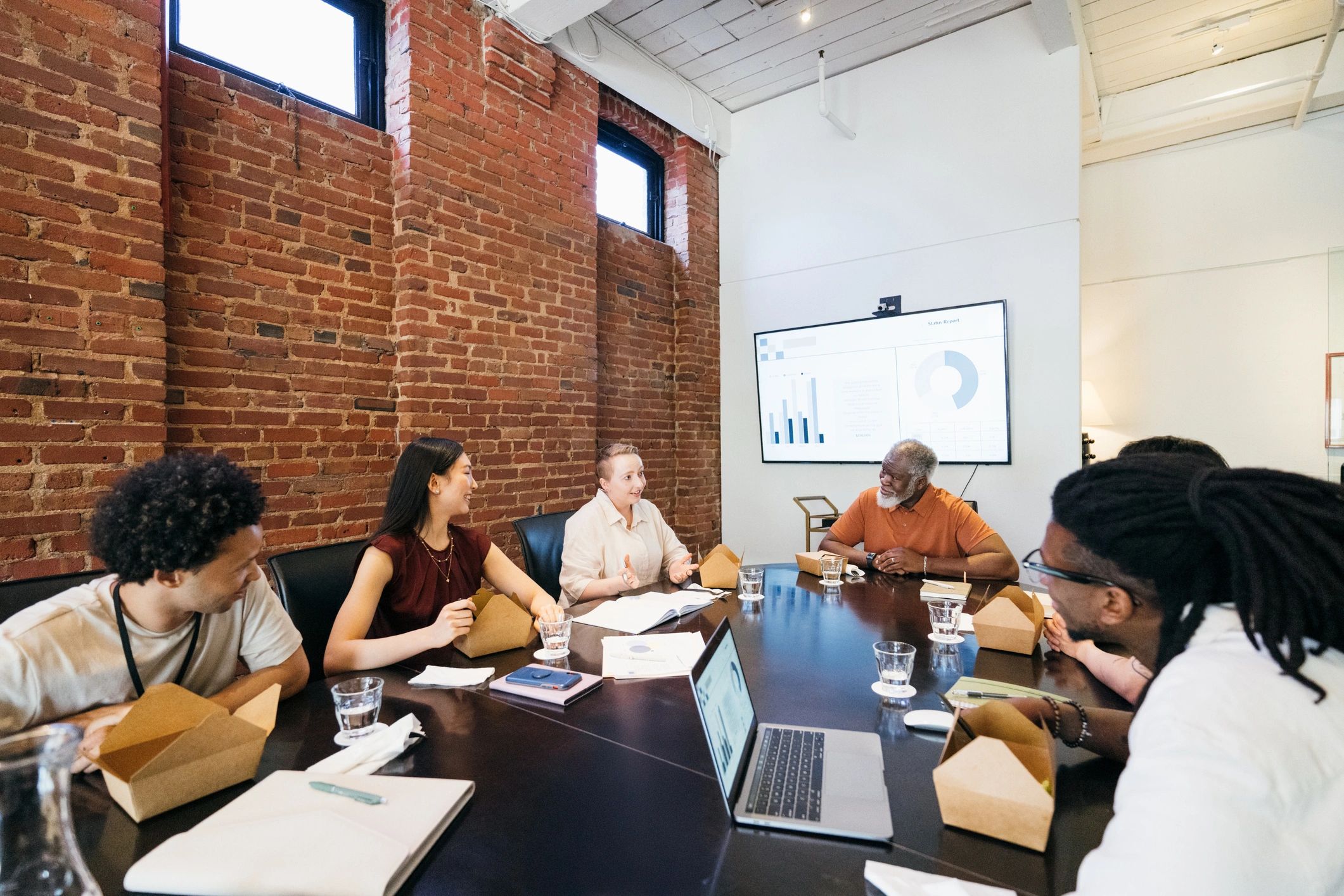 Team collaborating in office